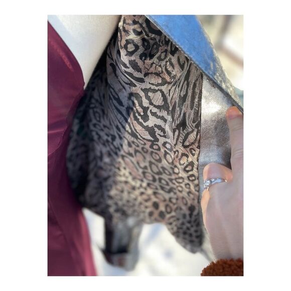 Isabel Silver Metallic Italian Leather Bomber Jacket Cobochon Studded Sz M - Picture 11 of 12